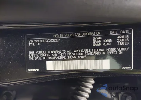 2013 Volvo S60 T5 from USA, damaged, VIN YV1612FS3D2232267